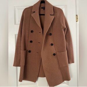 Ann Taylor Double Breasted Ribbed Sweater Coat Dusty Rose Petite Small